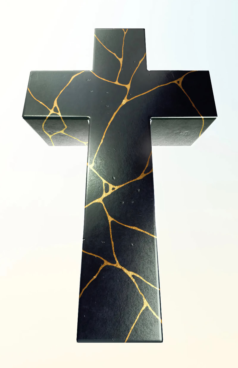 Black cross with gold cracks